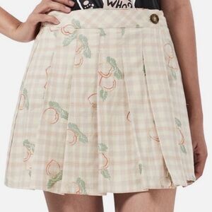 Urban Outfitters Peach Embroidered
Plaid Pleated Wrap Mini Skirt Ivory xs